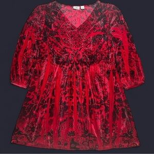 Y2K Goth Whimsigoth Dark Fairycore Babydoll Red and Black Velvet Tunic
